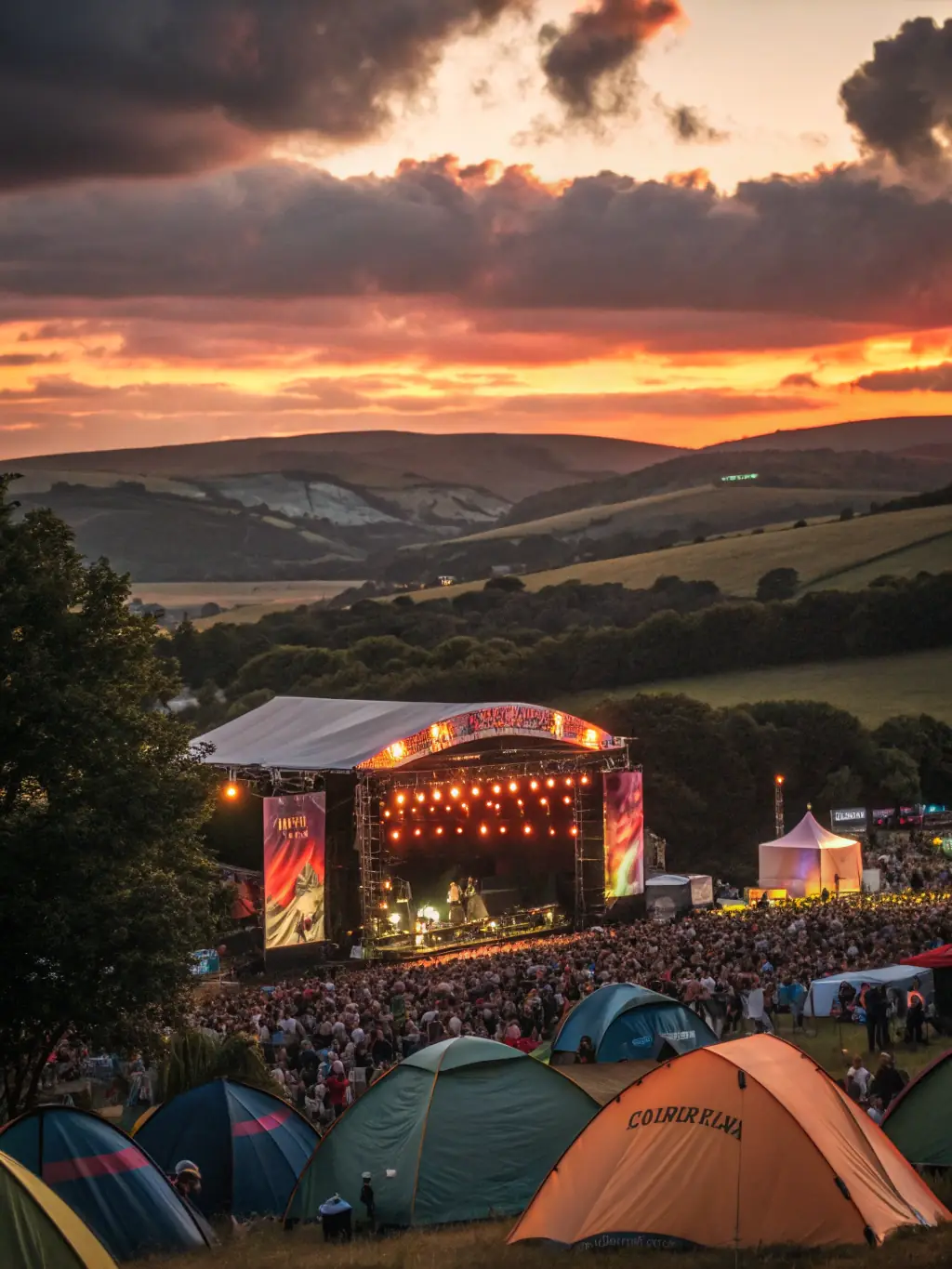A scene from a cultural event featuring local musicians and artists performing at the farm, with attendees enjoying the performances.